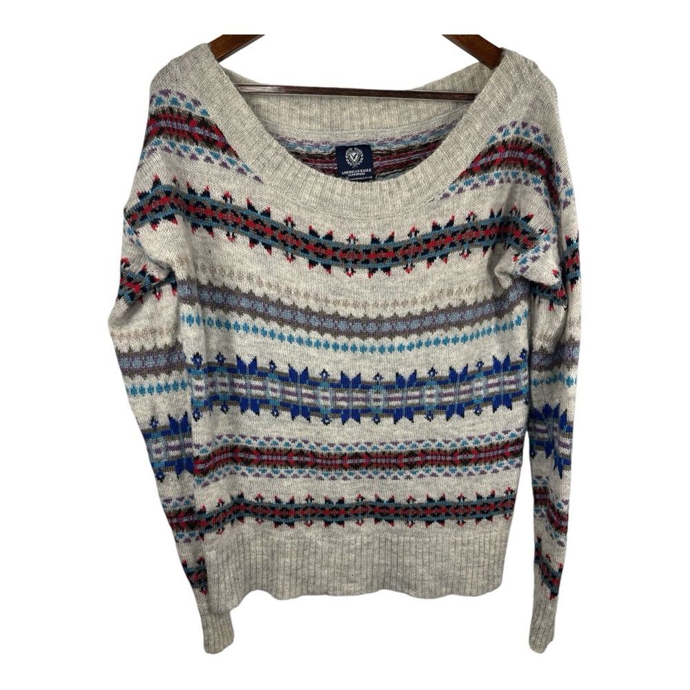 American Eagle Colorful Knit Wool Sweater - Women's L Chunky‎ Grandpa Style